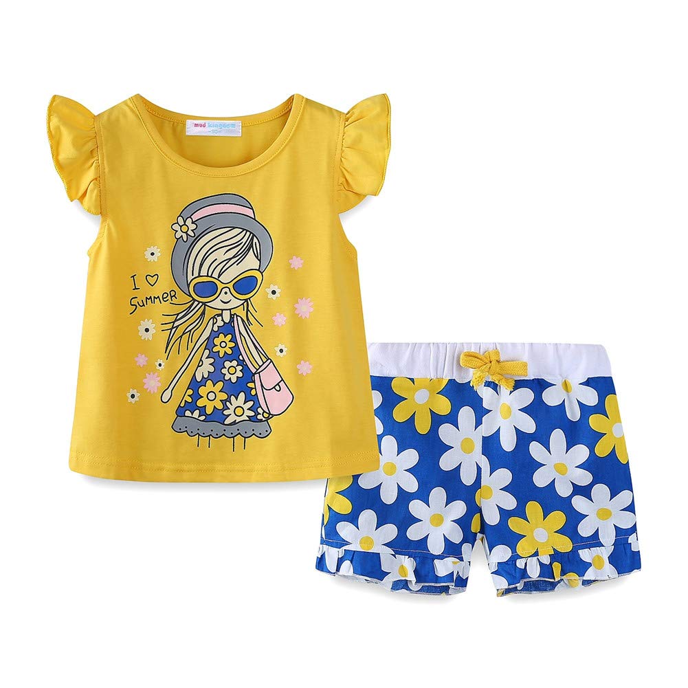 LittleSpringLittle Girls Outfit Summer Holiday Cartoon - Yellow - 7-8
