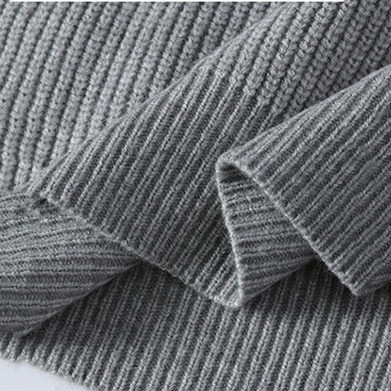 Men's Fall Winter Semi High Neck Pullover Men's Knitted Sweater Loose Casual Sweaters Gray