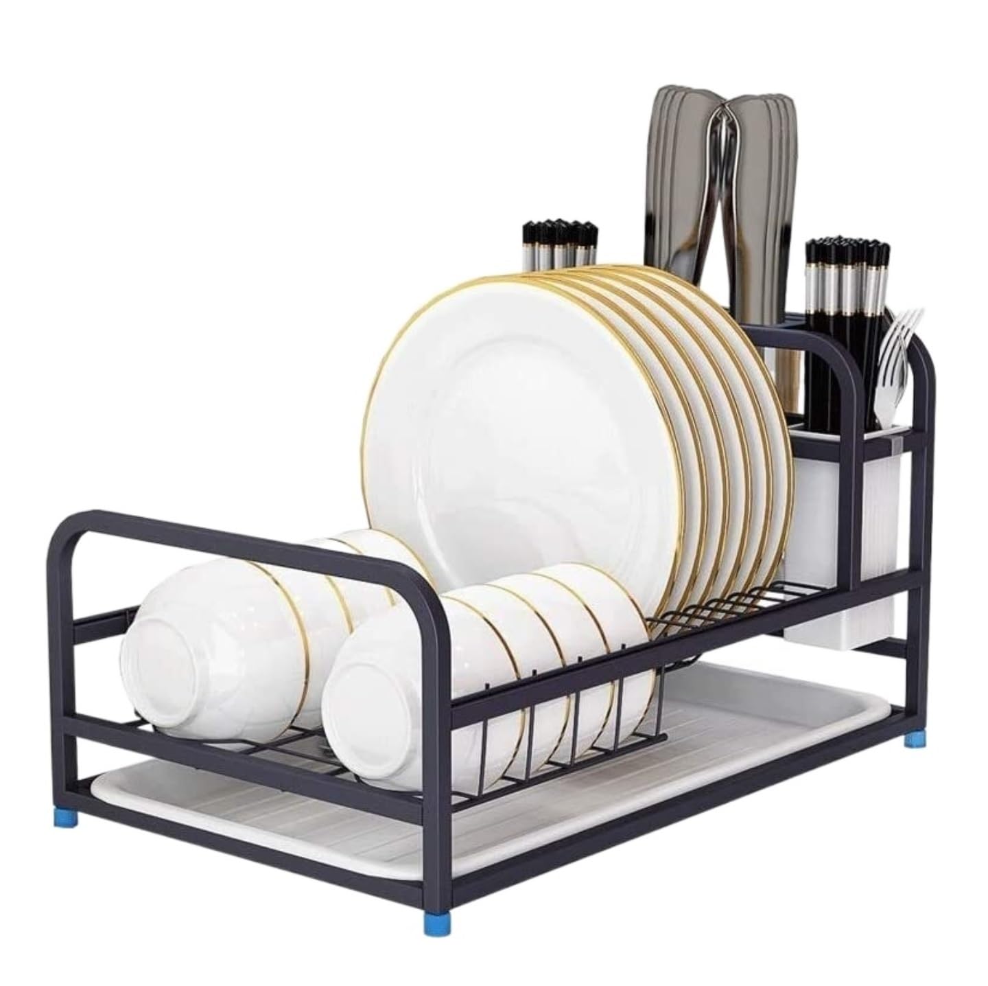 Ociekacz na Naczynia Wielofunkcyjny Ociekacz Do Naczyń Uchwyt Do Suszenia Stojak Ociekacz Ze Stali Nierdzewnej Do Naczyń Kuchennych Suszarka do Naczyń (Color : Black, Size : 43 * 27 * 23.5cm)