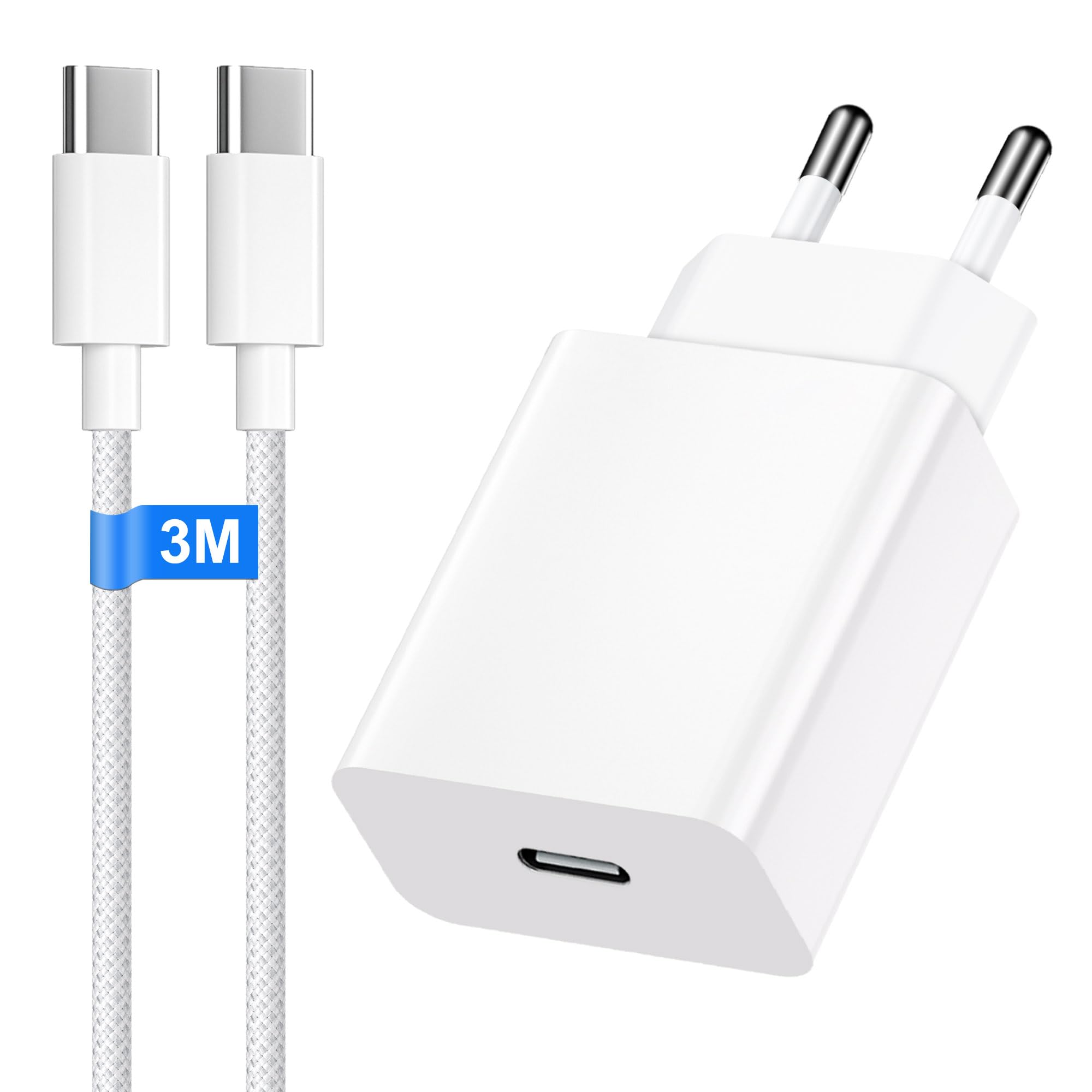 30W Caricatore Phones per lPhone 17/16/16 Pro/16 Pro Max/16 Plus/15/15 Pro/15 Plus/iPad Pro/iPad Air, Caricatore Phones Ricarica Presa USB C Alimentatore con Lungo Nylon 3M Cavo Phone USB C