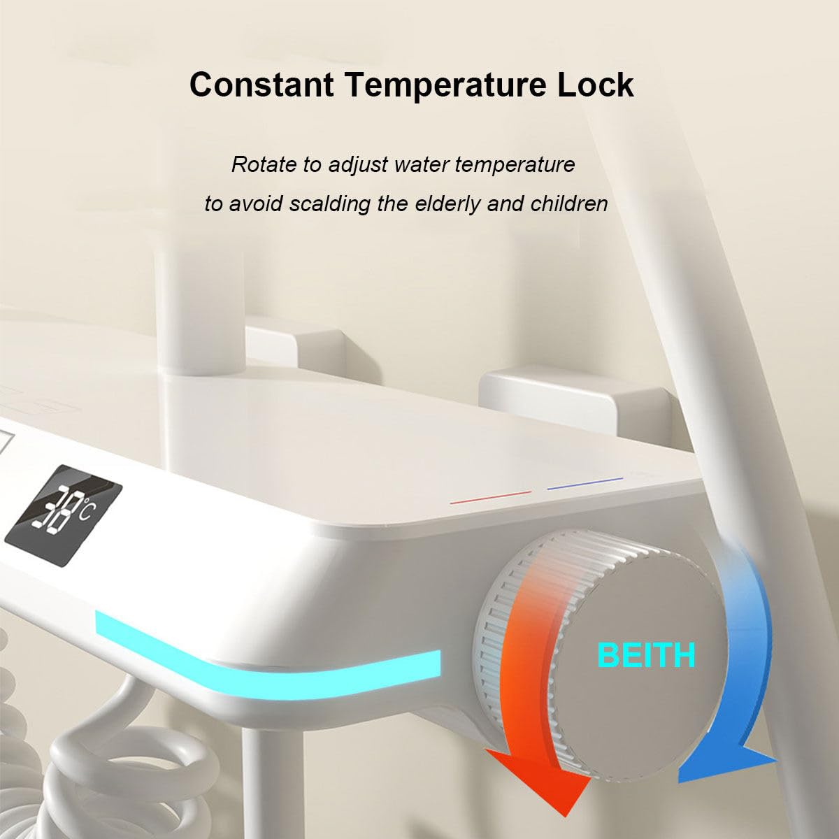 BEITH Thermostat-Duschsystem Mit LED-Anzeige – 30x20cm Quadrat-Duschkopf, Klaviertasten, Druckspritzpistole