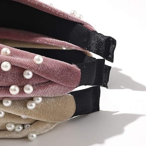 Miniatura 8 de Ivyu Diademas para el cabello para mujer, accesorios de 4 piezas de terciopelo con perlas, lindas diademas de belleza para el cabello para niñas,