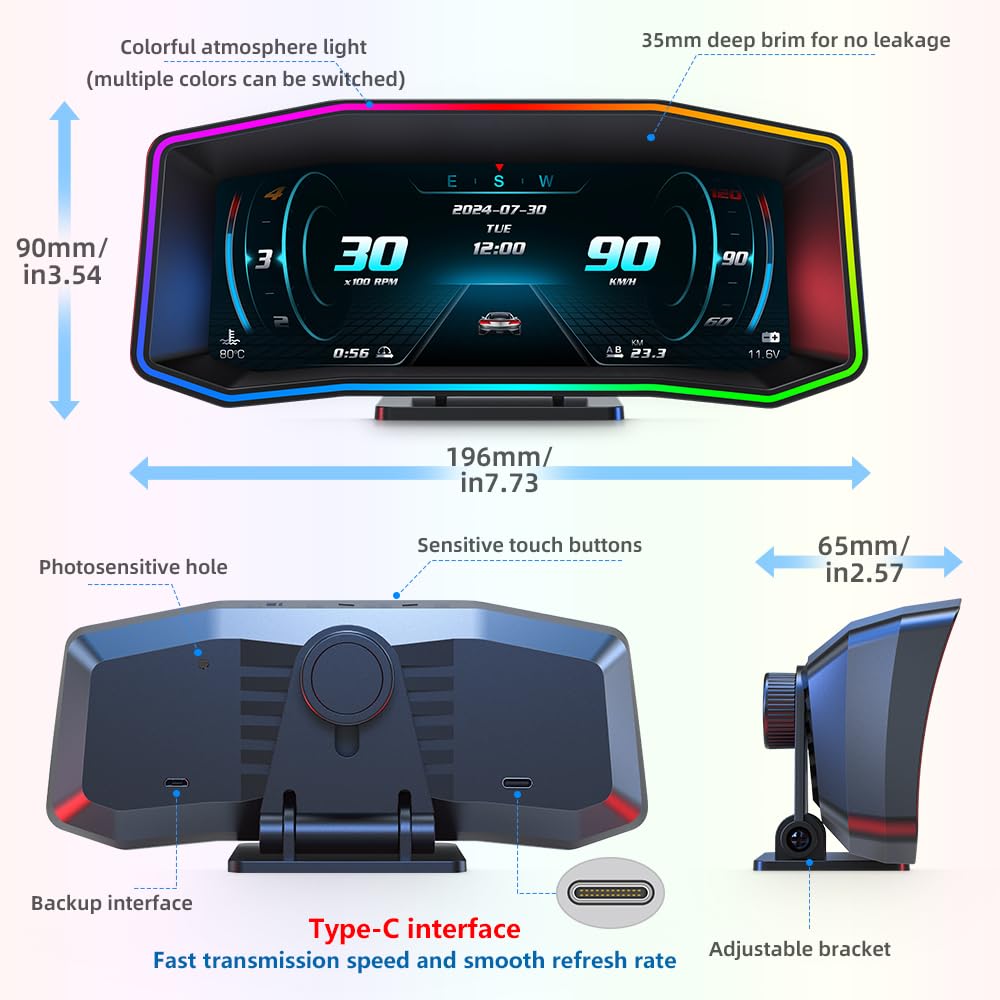 KAOLALI Heads Up Display Auto, Sistema Duale OBD2 e GPS, 6.2 Pollici, Unità MPH e KM/H Modificabili, Temperatura del Olio, Bussola, Avvisi Intelligenti per la Majoranza dei Veicoli Successivi al 2008