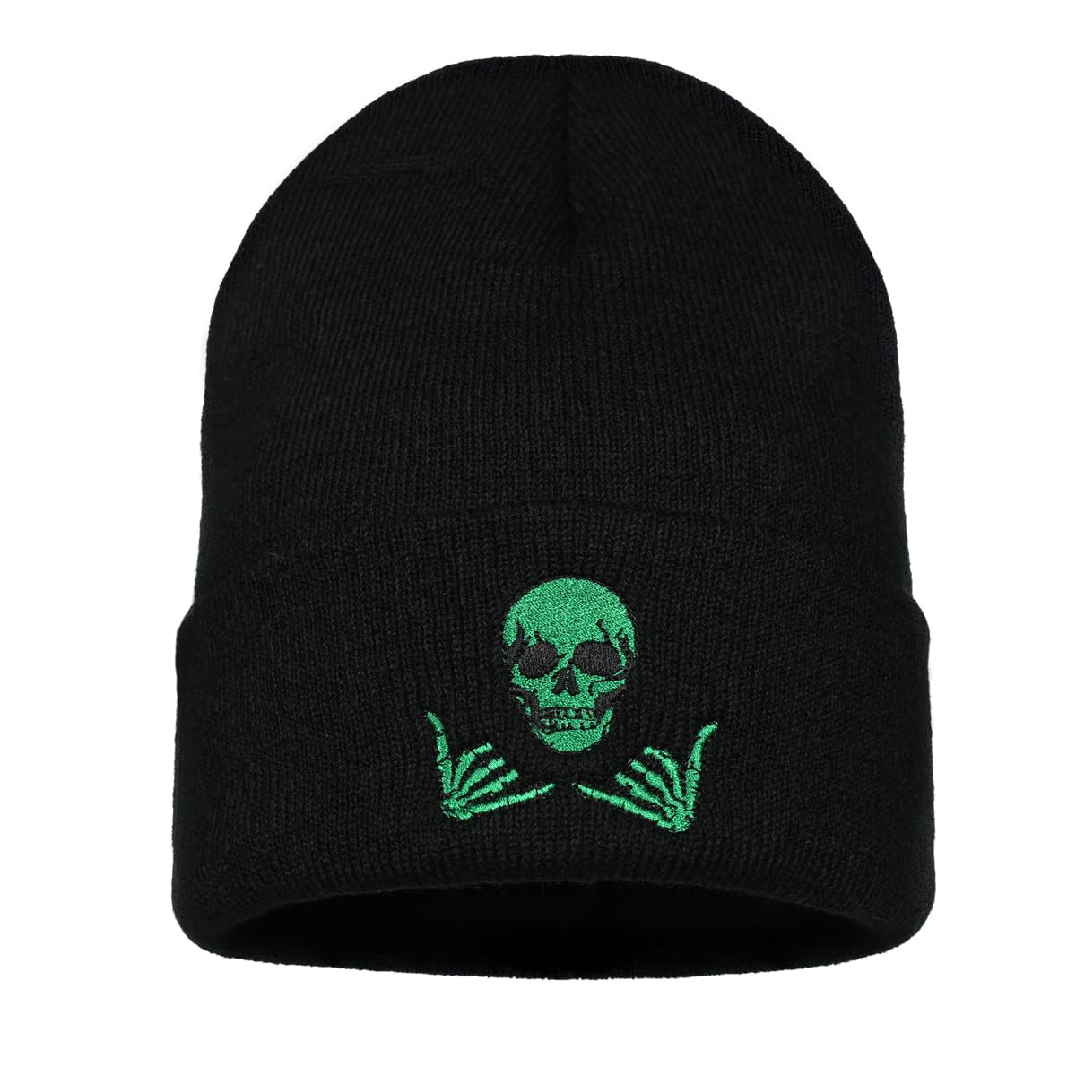 Embroidered Skeleton Beanie Hat Winter Stretch Knit Skull Cap for Men Women