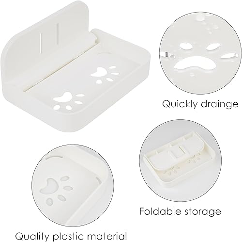 Miniatura 4 de Paquete de 2 soportes de jabón para barra de ducha de montaje en pared con drenaje, bandeja de jabón plegable, protector de jabón autoadhesivo para