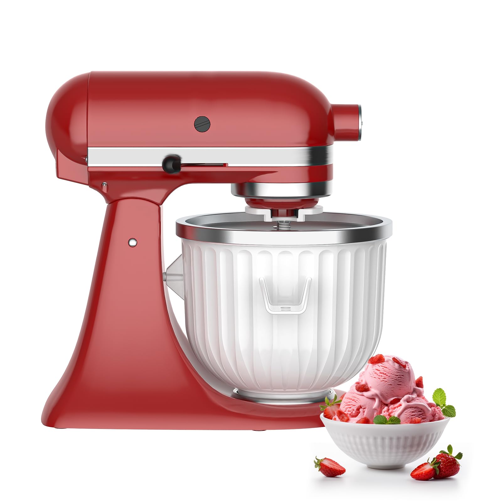 Ice Cream Maker Attachment for KitchenAid Stand Mixers, Compatible with 4.5Qt to 7Qt for KitchenAid Mixers, 2-Quart Capacity, Sorbet Gelato & Ice Cream Maker for KitchenAid Mixer Attachments, White
