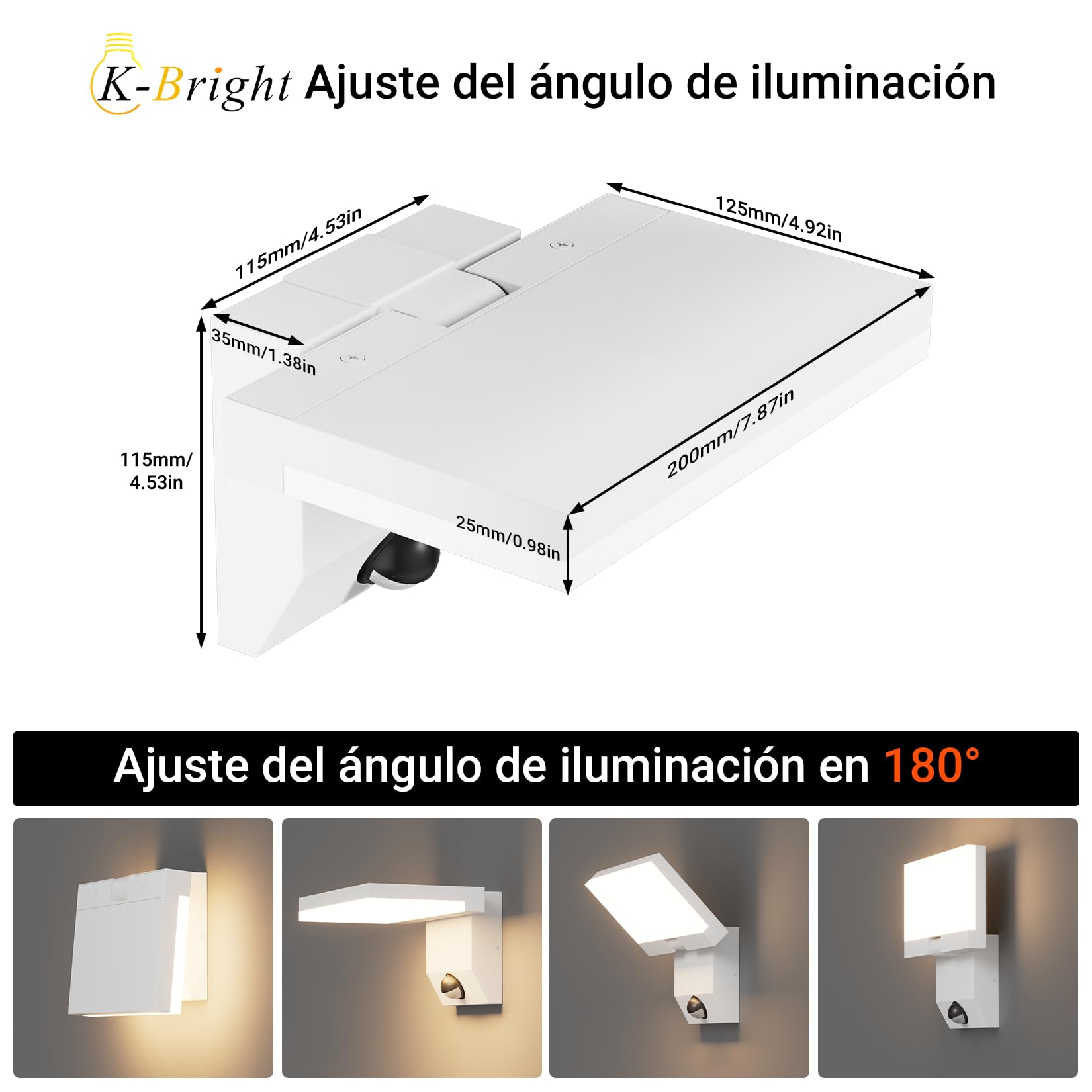 K-Bright 24W aplique LED con sensor 3000K Blanco cálido, iluminación exterior regulable IP65, apto para Haustür, Außenwände, Garage, Garten aplique con detector de movimiento, Blanco