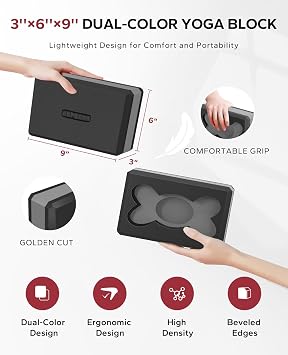 HAPBEAR Yoga Blocks 2 Pack - 9x6x3in High-Density EVA Foam with Non-Slip Textured Surface, Supportive for Deep Stretching & Lightweight - Ideal for Yoga, Pilates, Stretching Exercises