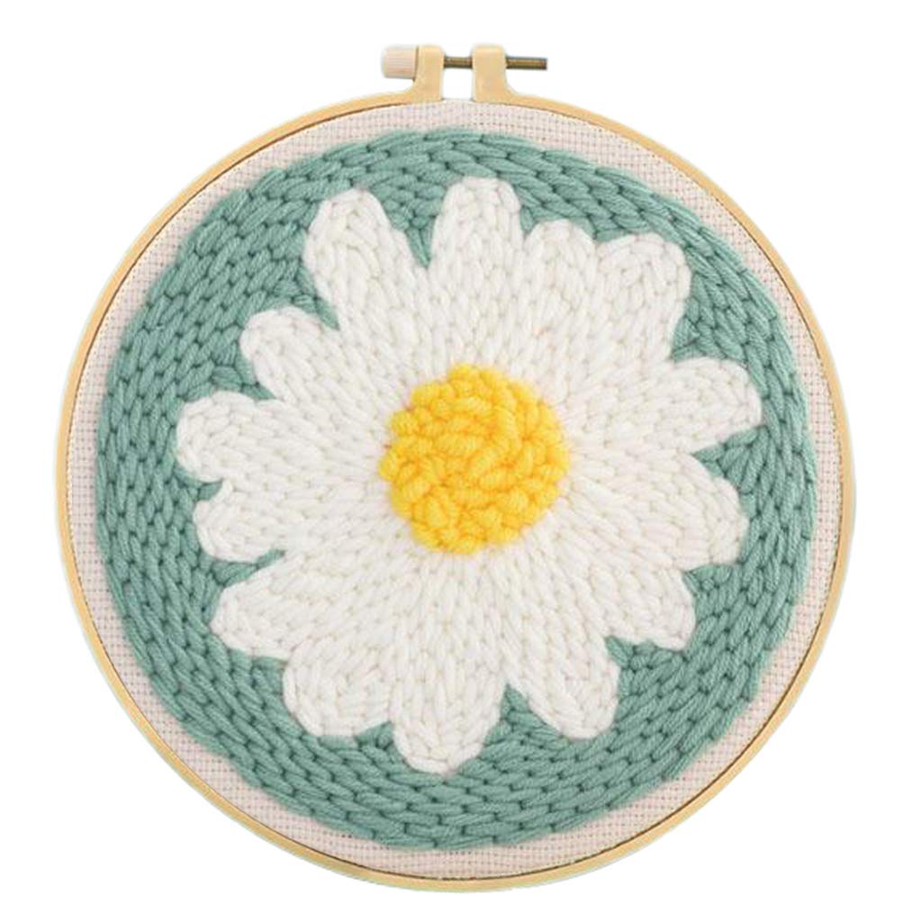 KBOLAE Punch Needle Kit with Punch Bamboo Embroidery Hoop DIY Craft Daisy