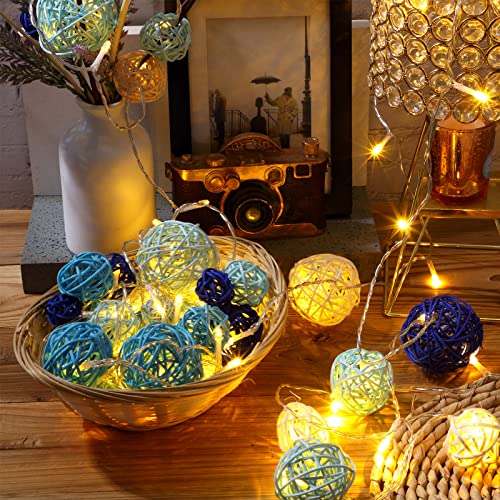 Patelai 72 Pcs Wicker Rattan Balls Decorative Balls for Vase Centerpiece Bowls Orbs Filler for Spring Summer Craft Home Decor, 4 Sizes(Sky Blue, White, Blue, Light Blue, Dark Blue) by Patelai - Image 6