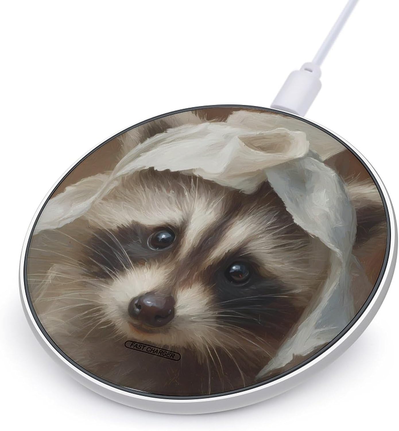 Raccoon with Toilet Paper Portable Phone Charger Charging Station Pad 10W