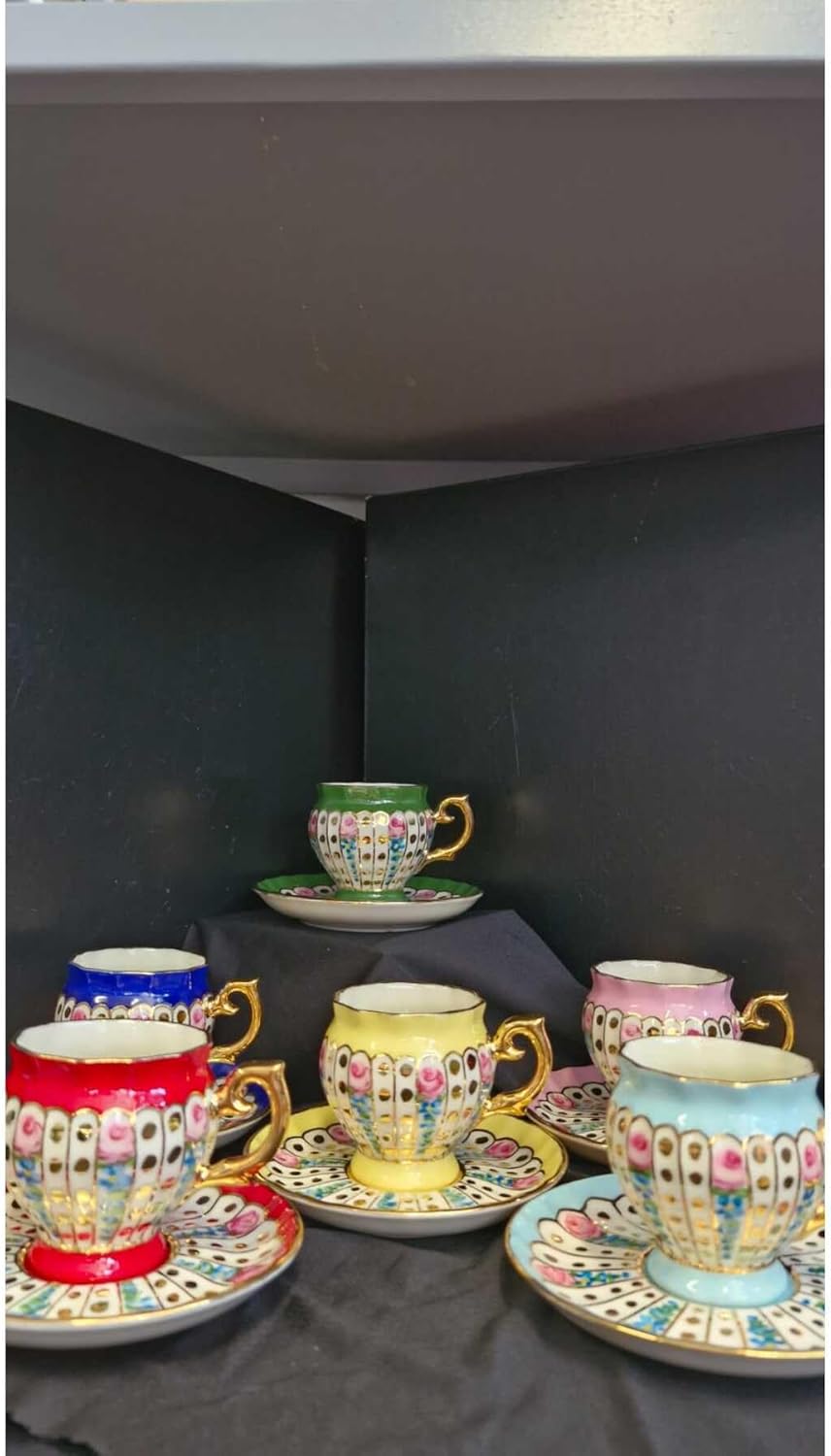 SODEF Porcelain Coffee Cup Set Hand Decorated Painting Turkish Delight Serving Set Multicolor 6-Piece 85ml - Multicolor, One Size