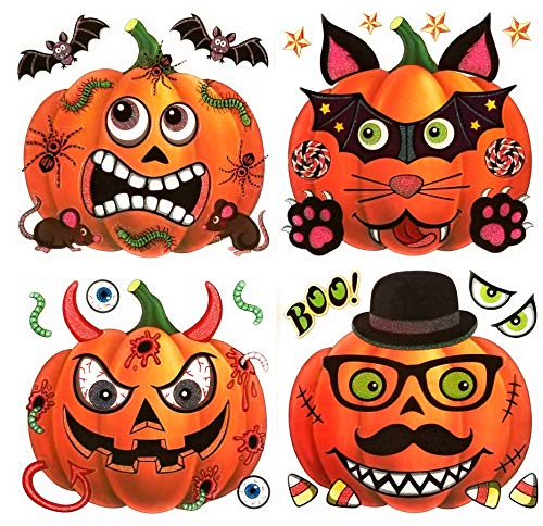 Glitter Pumpkin Décor Glitter Stickers for Pumpkins Kids Halloween Decorations 58 pcs Easy Craft Kit for Home or School Parties Trick or Treat No Carve