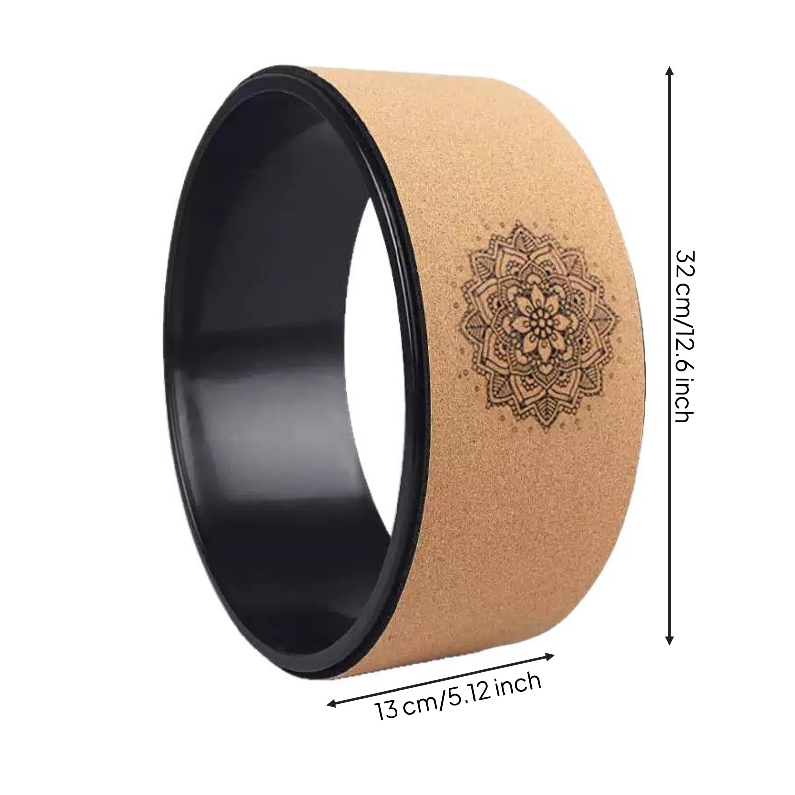 F Fityle Rueda de Rodillo Rueda Estiramiento Alineación Apertura Pecho con Exterior de Corcho Antideslizante y Estructura PP, Corcho, Flor De Mandala De Corcho Con Anillo Interior Negro