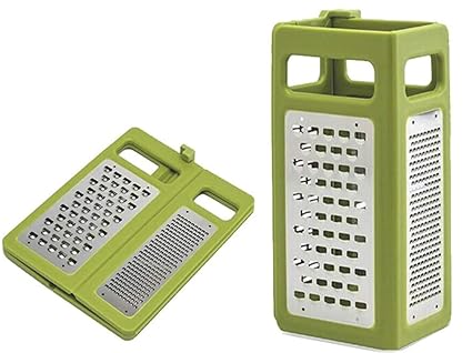 KolorFish Cheese Grater, with Foldable Design & 4 Types of Blades Potato Slicer Stainless Steel Metal Support Slicing, Shredding, Grinding Graters for Kitchen (Green)