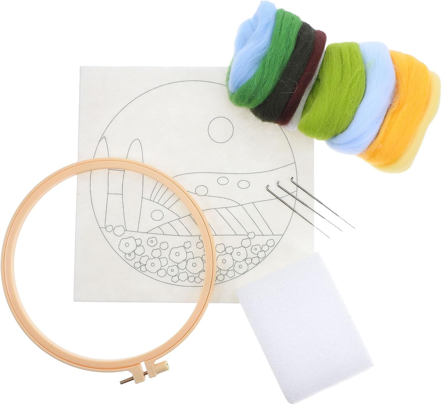 TEHAUX Beginner Wool Felting Kit with 20cm Embroidery Hoop, DIY Needle Felting Supplies for Adults and Families, Seasonal Autumn Craft Set for Wool Painting and Handmade Decorations