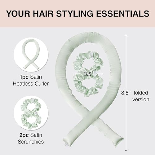 Vista 83 de Kitsch Juego de rizadores de satén sin calor, rizador de pelo sin calor para mujer, rizador de pelo para dormir, con 2 coleteros de satén para rizos