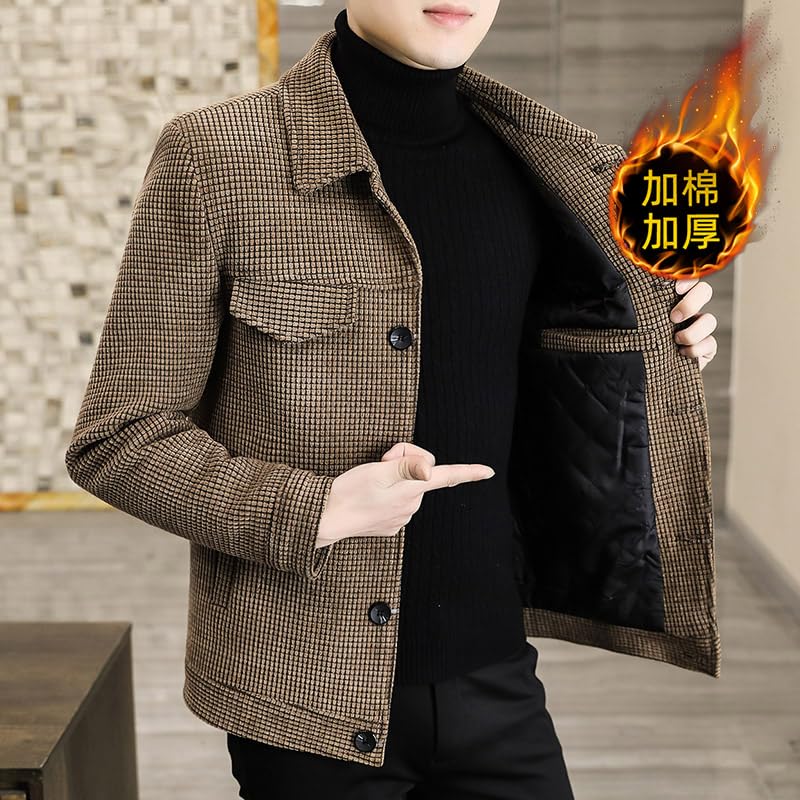 Wool Blend Trench Coat Woolen Coat Men Short Slim Plaid Jacket Men Tweed Coat2