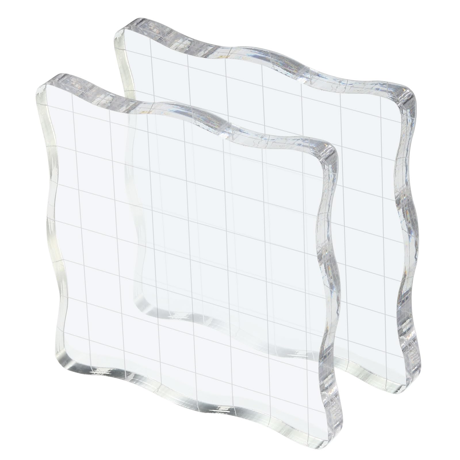 YOKIVE 2 Pack Acrylic Stamp Block with Grid Lines Decorative, Transparent Acrylic Blocks Wave, Great for Daily DIY Crafts