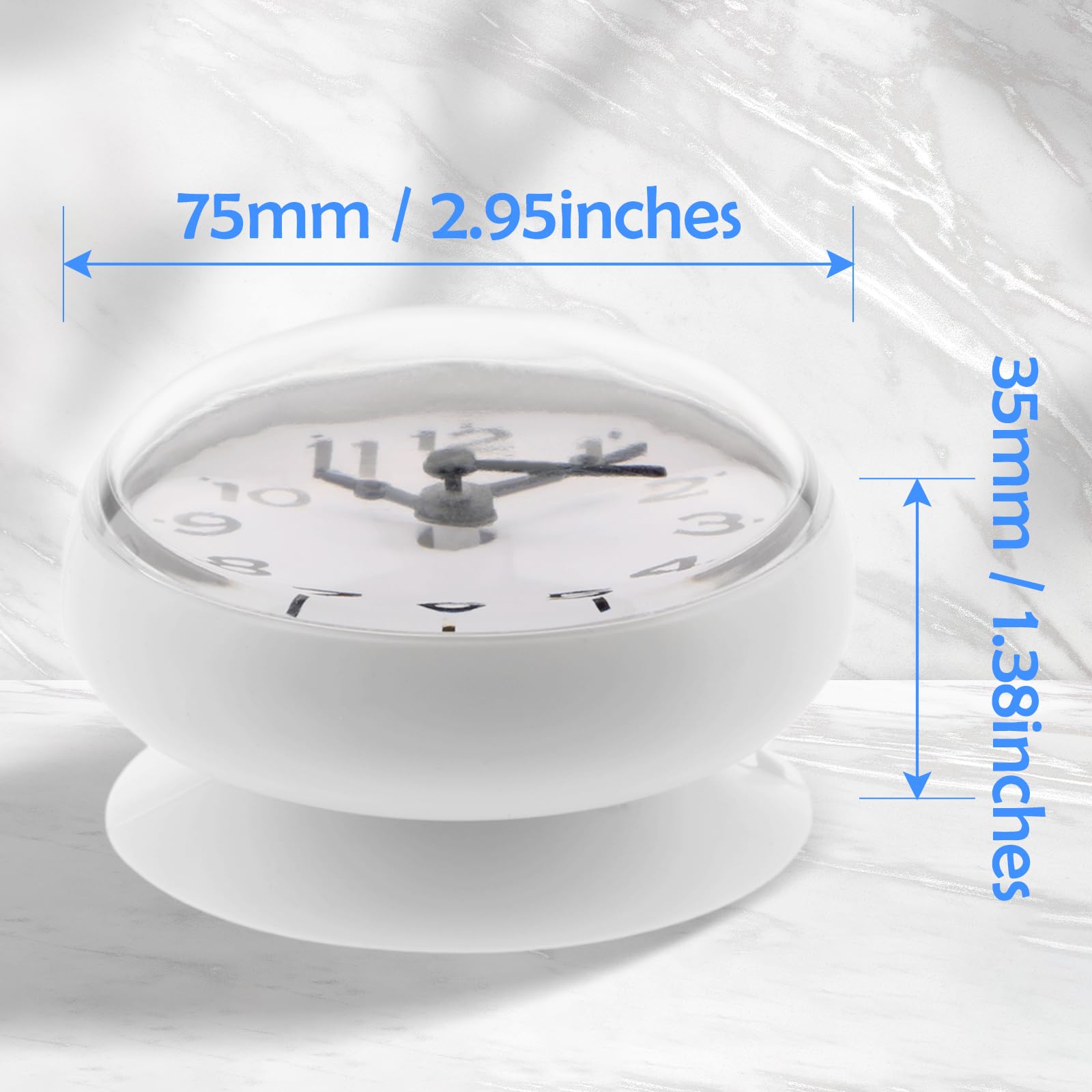 Sharplace wasserdichte Badezimmer-Uhr Mini Badezimmeruhr mit Silikagel Saugnäpfe zum Aufhängen, Funk-Badezimmeruhr, Küchenuhr, Baduhr, Quarz-Uhrwerk, feuchtigkeitsabweisend, 75 x 35 mm Weiß