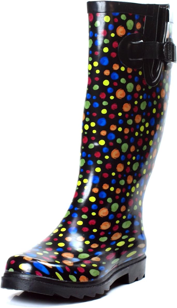 Rain Boots Women Rubber Polka Size New Mid Calf Dot Wellies Flat Styles Sizes Shoes Black Color Dots Rainboots