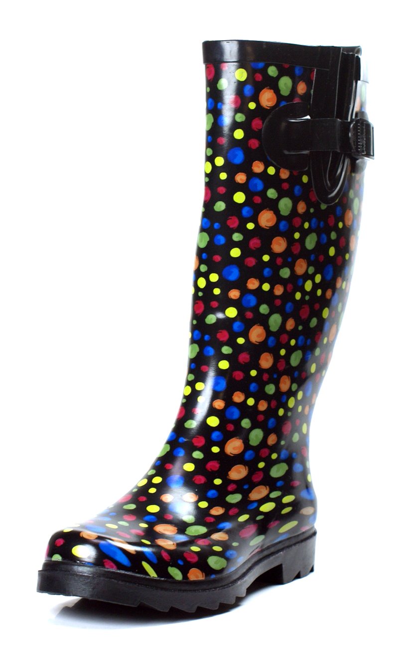 Rain Boots Women Rubber Polka Size New Mid Calf Dot Wellies Flat Styles Sizes Shoes Black Color Dots Rainboots