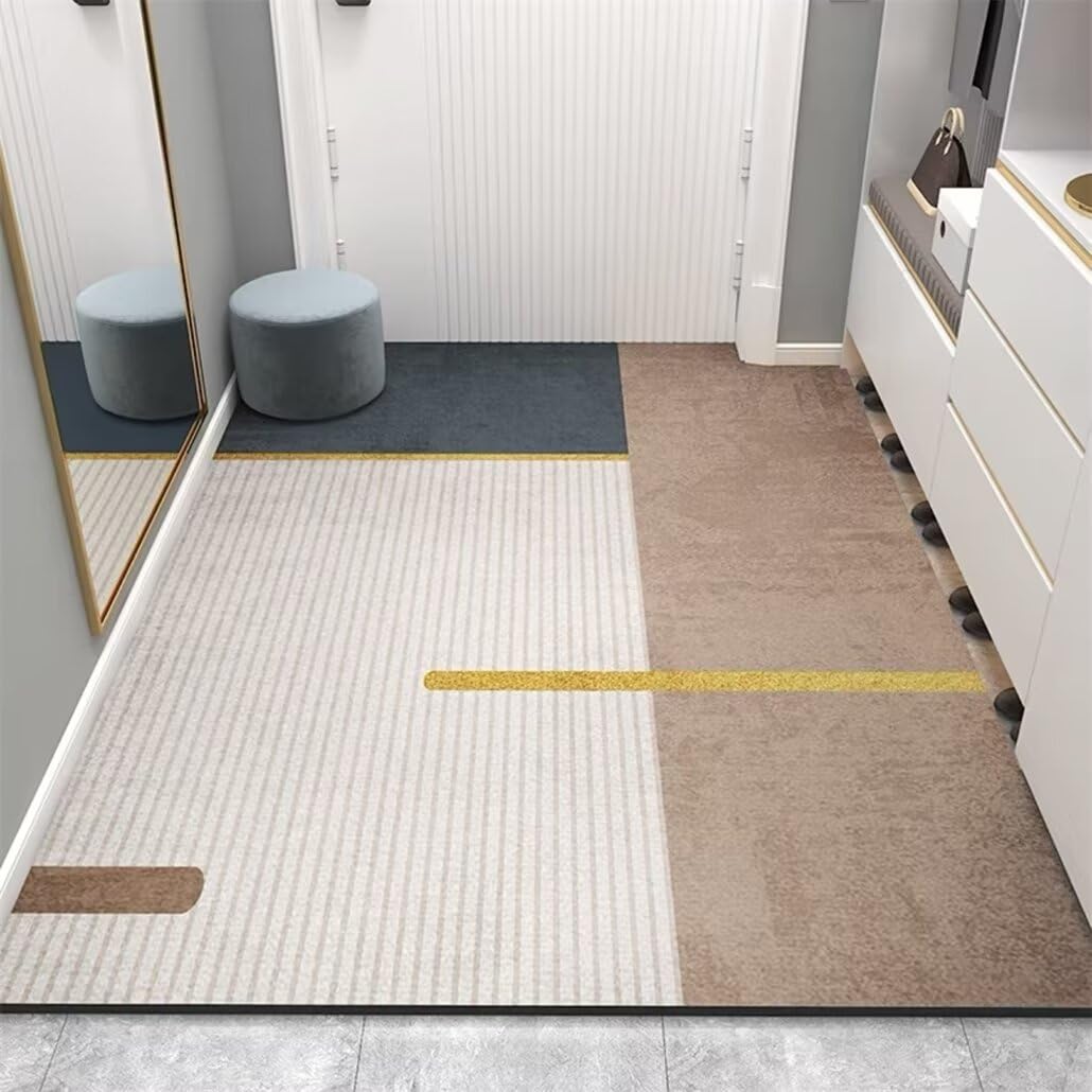 Tapis couloir antidérapant 200x300 cm grand tapis chambre poil court beige moderne