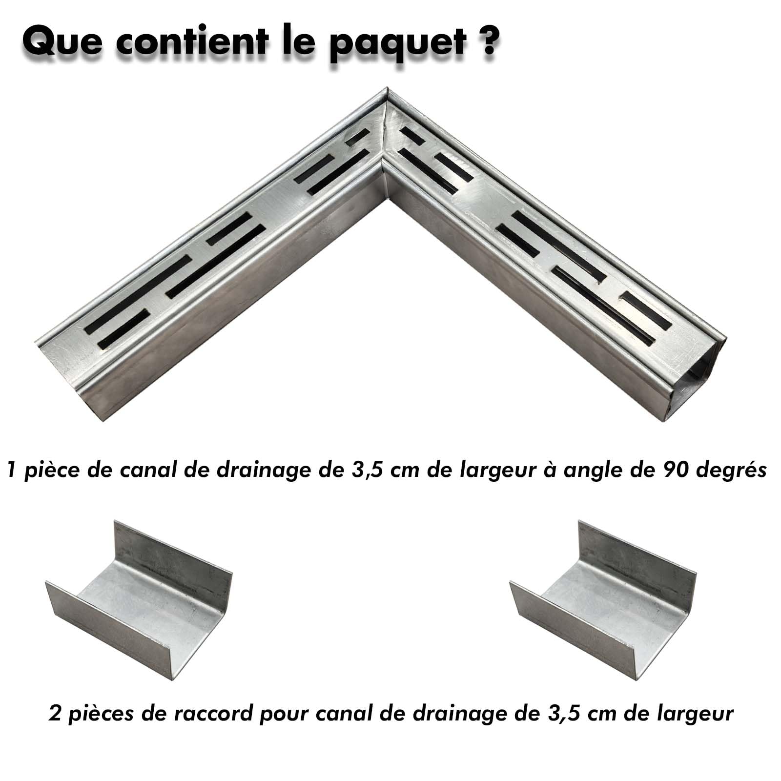 Caniveau Terrasse Coin De 3,5 Cm De Large à 90°avec Raccord