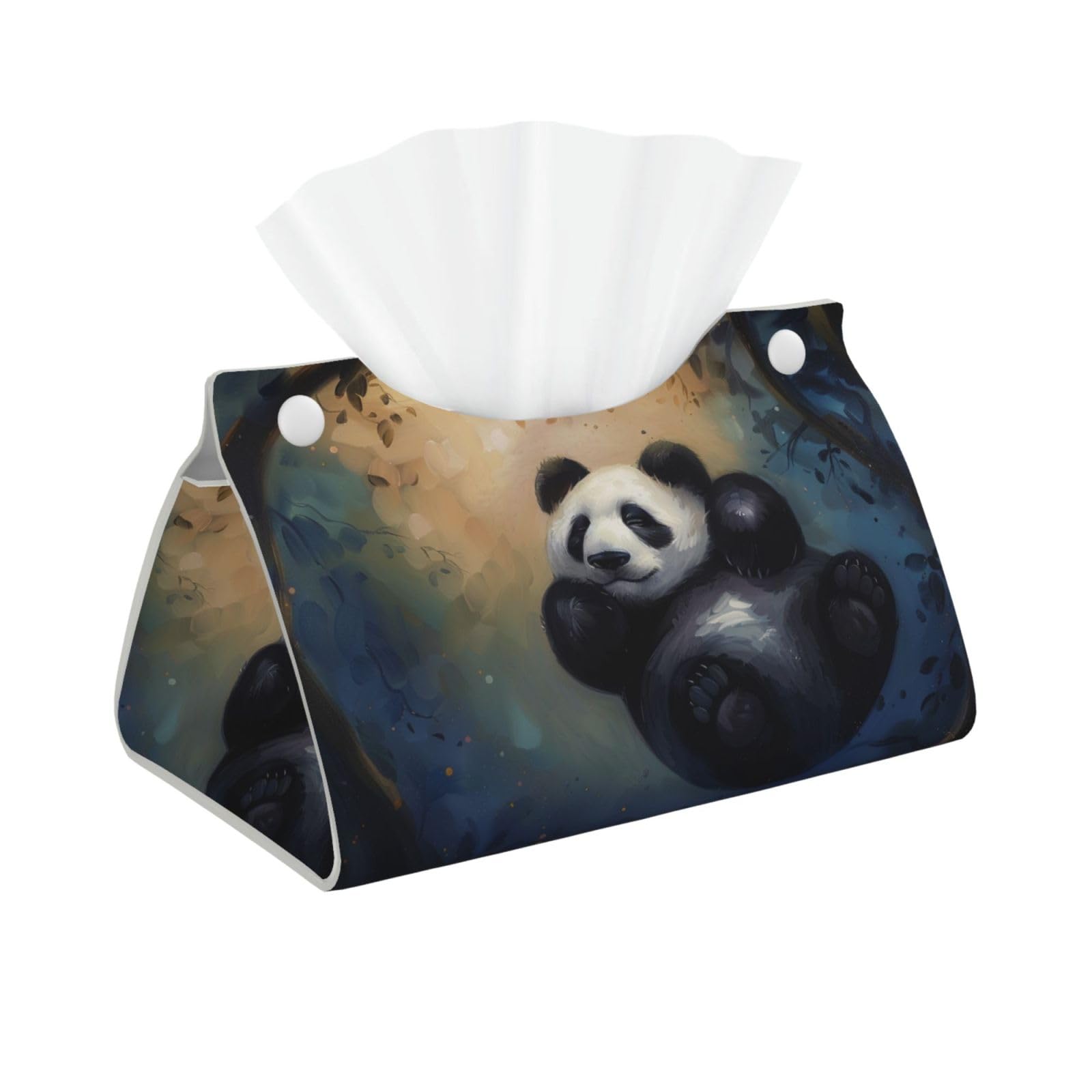 Panda Print Tissue Box Cover Foldable Tissue Storage Box Leather Tissue Cube Box Holder for Living Room Bedroom Office Car Home Decor