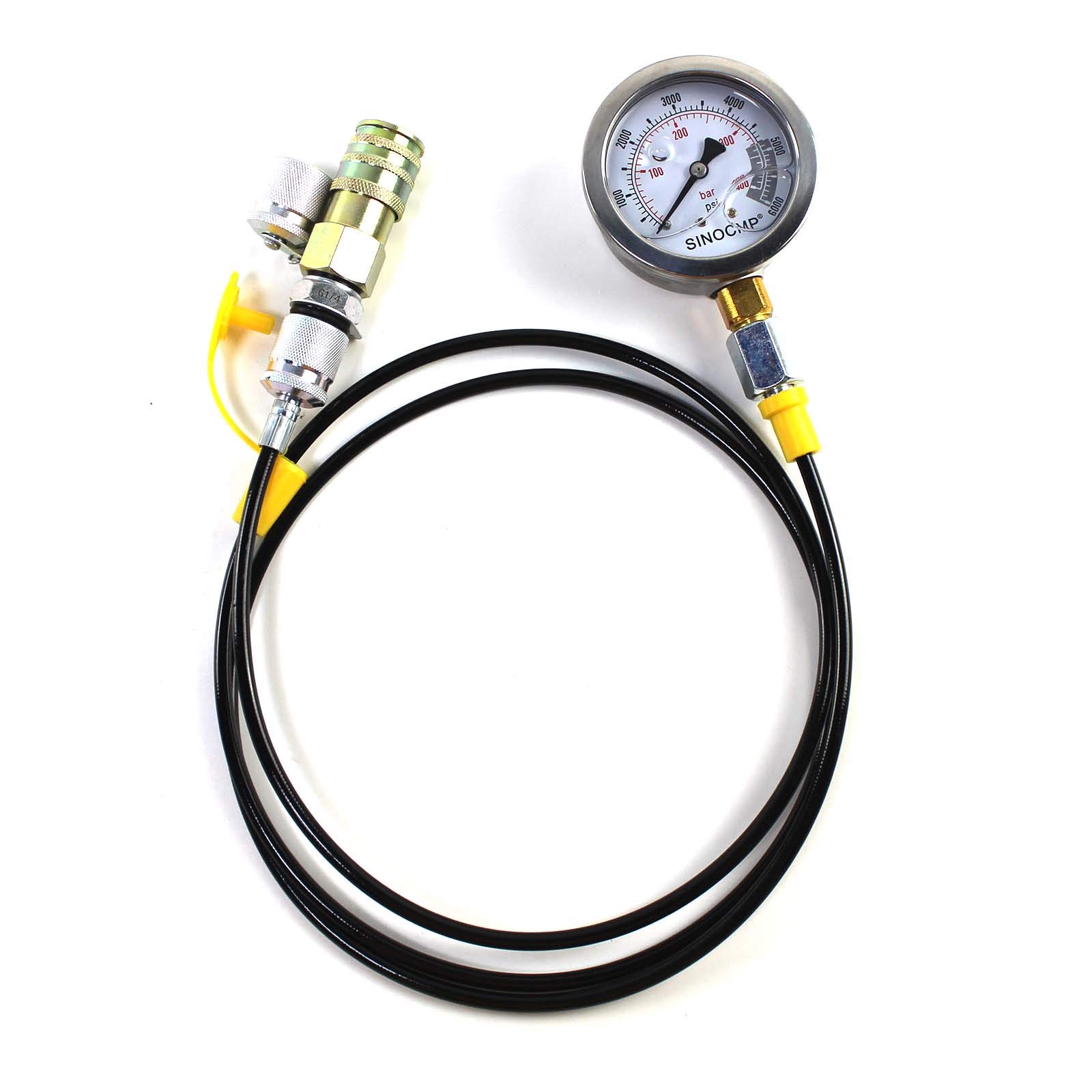 Kit di prova della pressione idraulica 40MPA/400BAR/6000PSI Kit di accoppiamento di prova per escavatore Komatsu Kit di manometro per macchine edili con 1 manometro, 1 tubo di prova e 2 raccordi