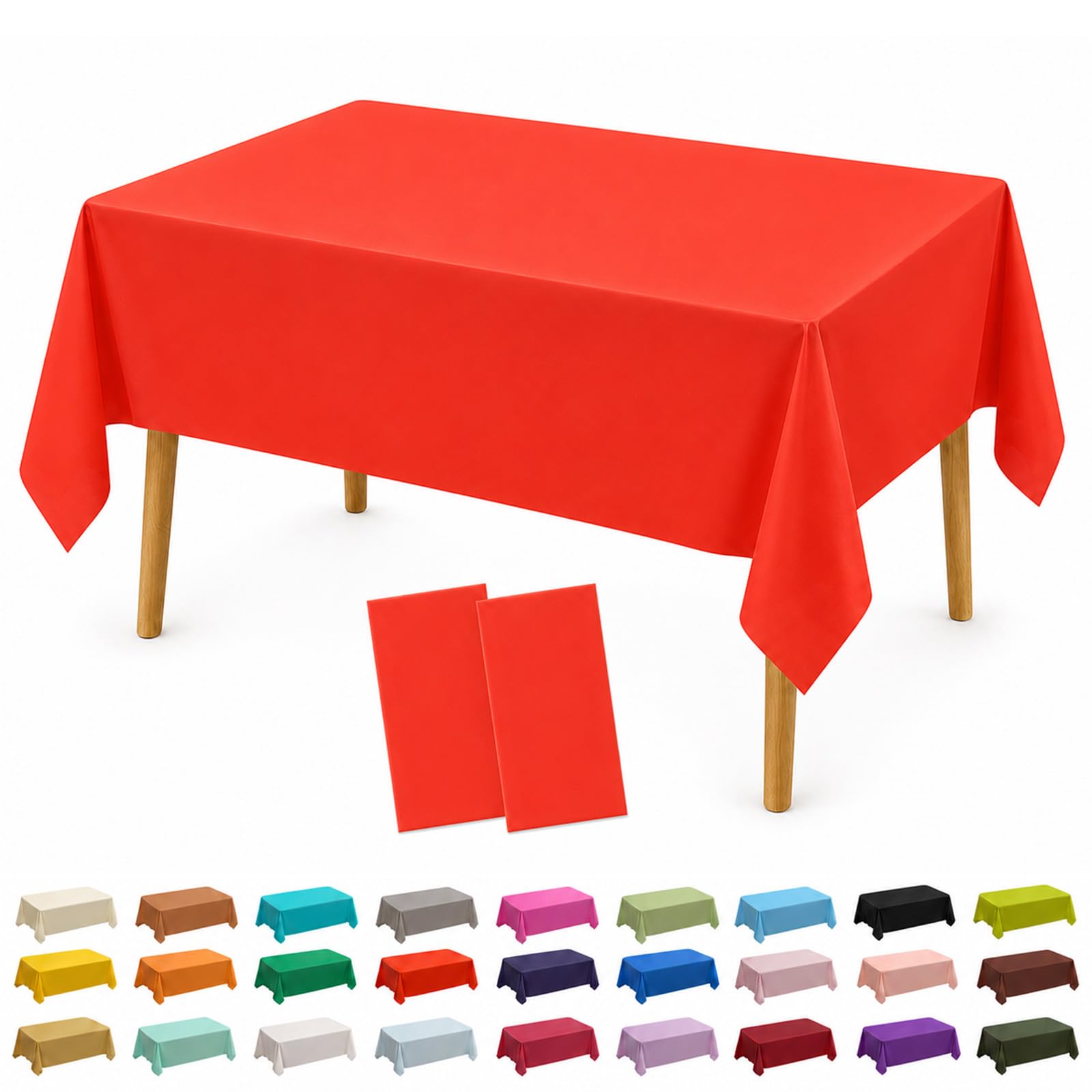 AURALIN Red Tablecloths 2 Pack 137 x 274 cm Wipe-Clean PEVA Party Covers