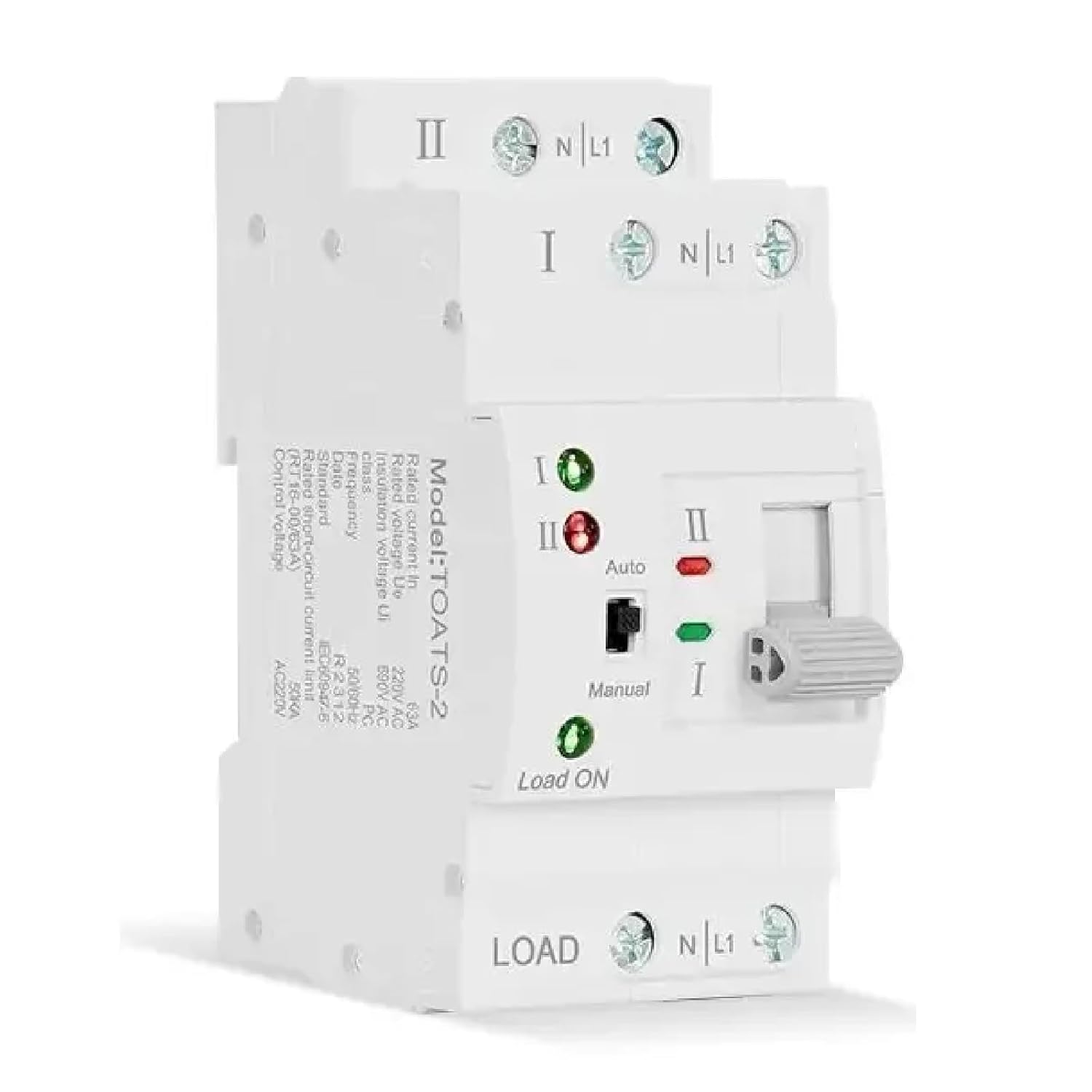 TOATS-2 Din Rail Automatic Transfer Switch, Dual Power Electrical Selector, 63A Rated Current, AC 50-60Hz, Uninterrupted Power Supply with Auto Manual Control (4P 63A 220V)