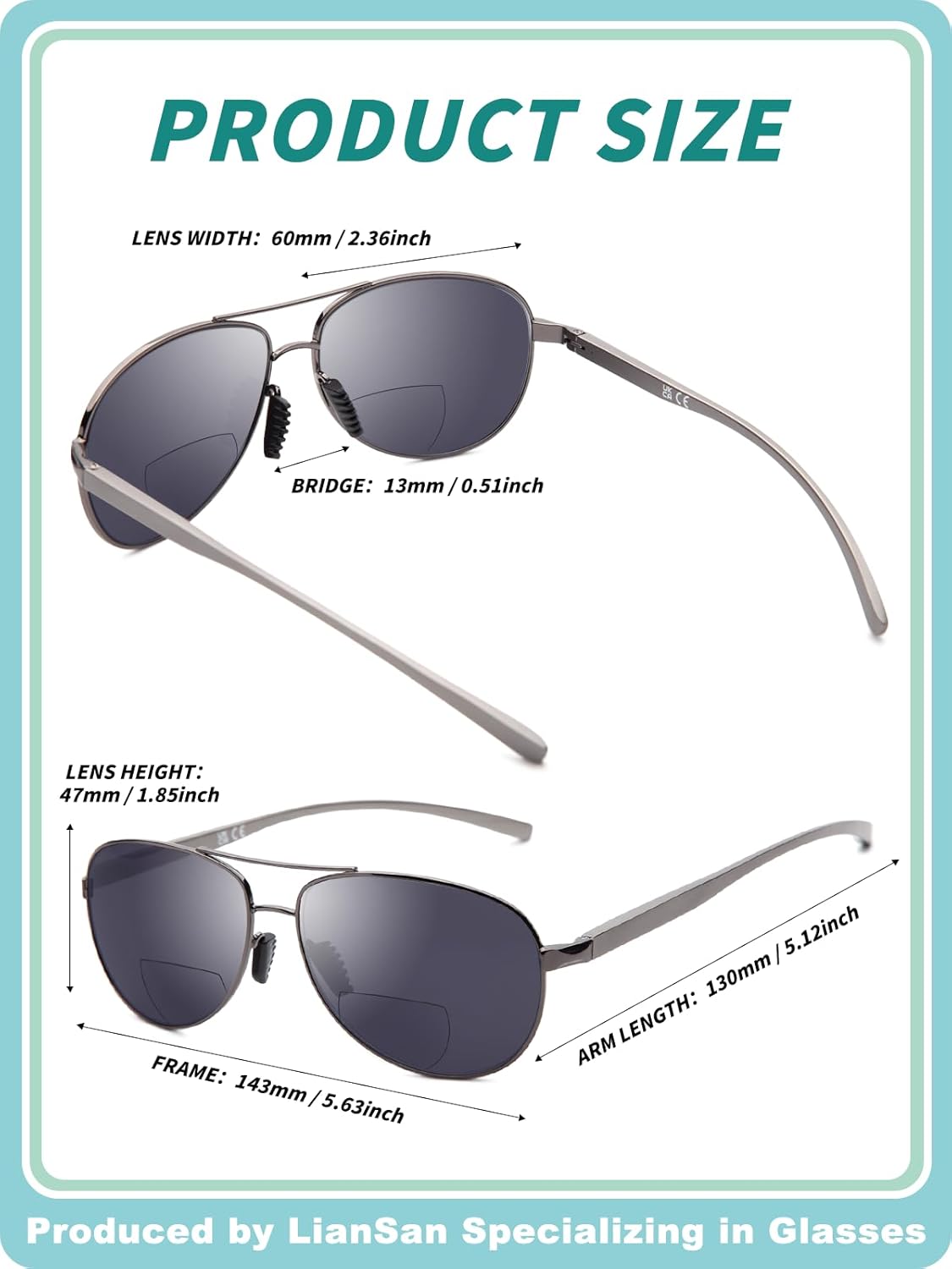 LianSan Premium Aviator Bifocal Reading Sunglasses for Men Women Retro Top Clear Sun Readers UV Protection - Image 4