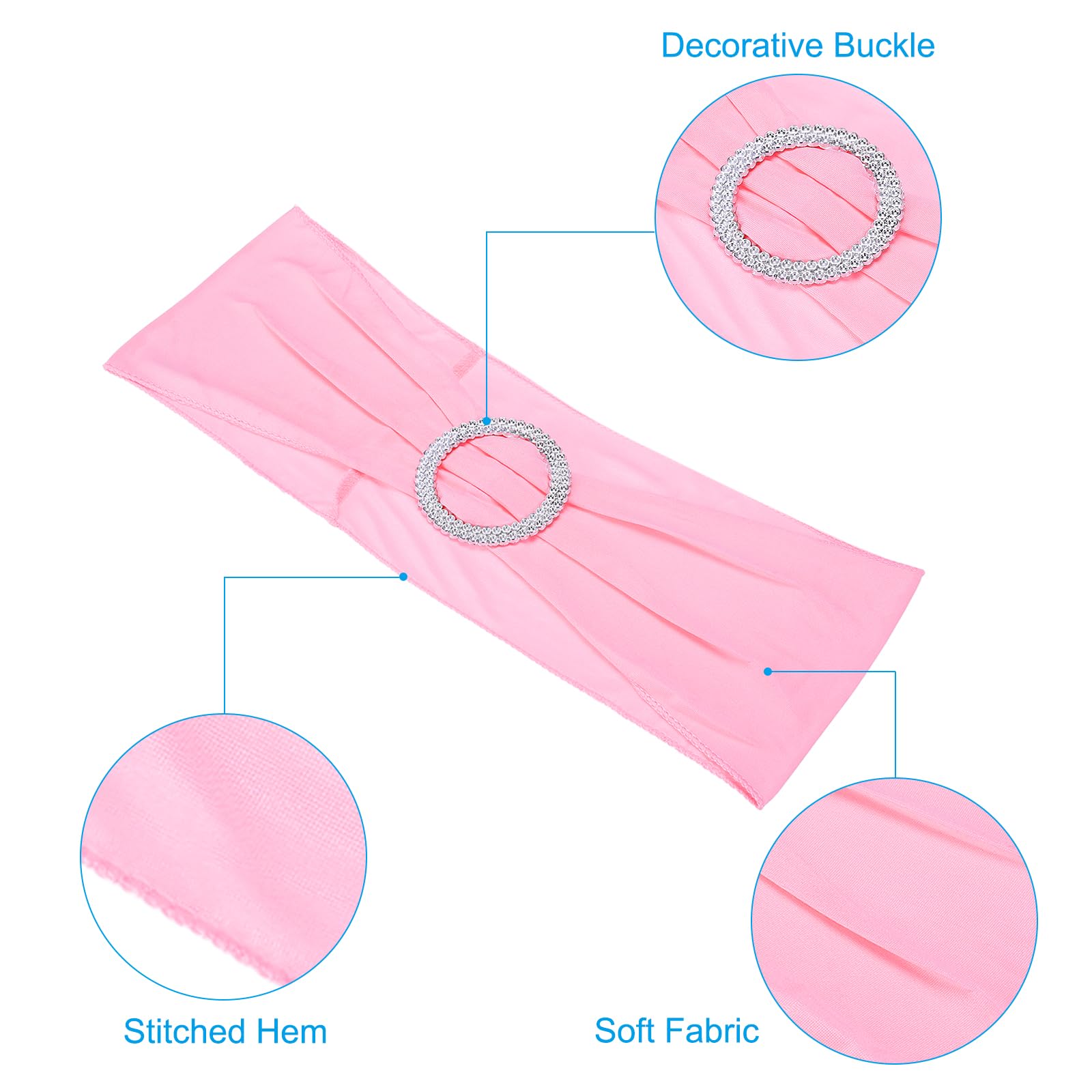PATIKIL 14"x5" Stretch Chair Sashes Bows, 50 Pack Elastic Chair Bands Sashes with Buckle Slider for Wedding Banquet Decorations Pink - Image 4