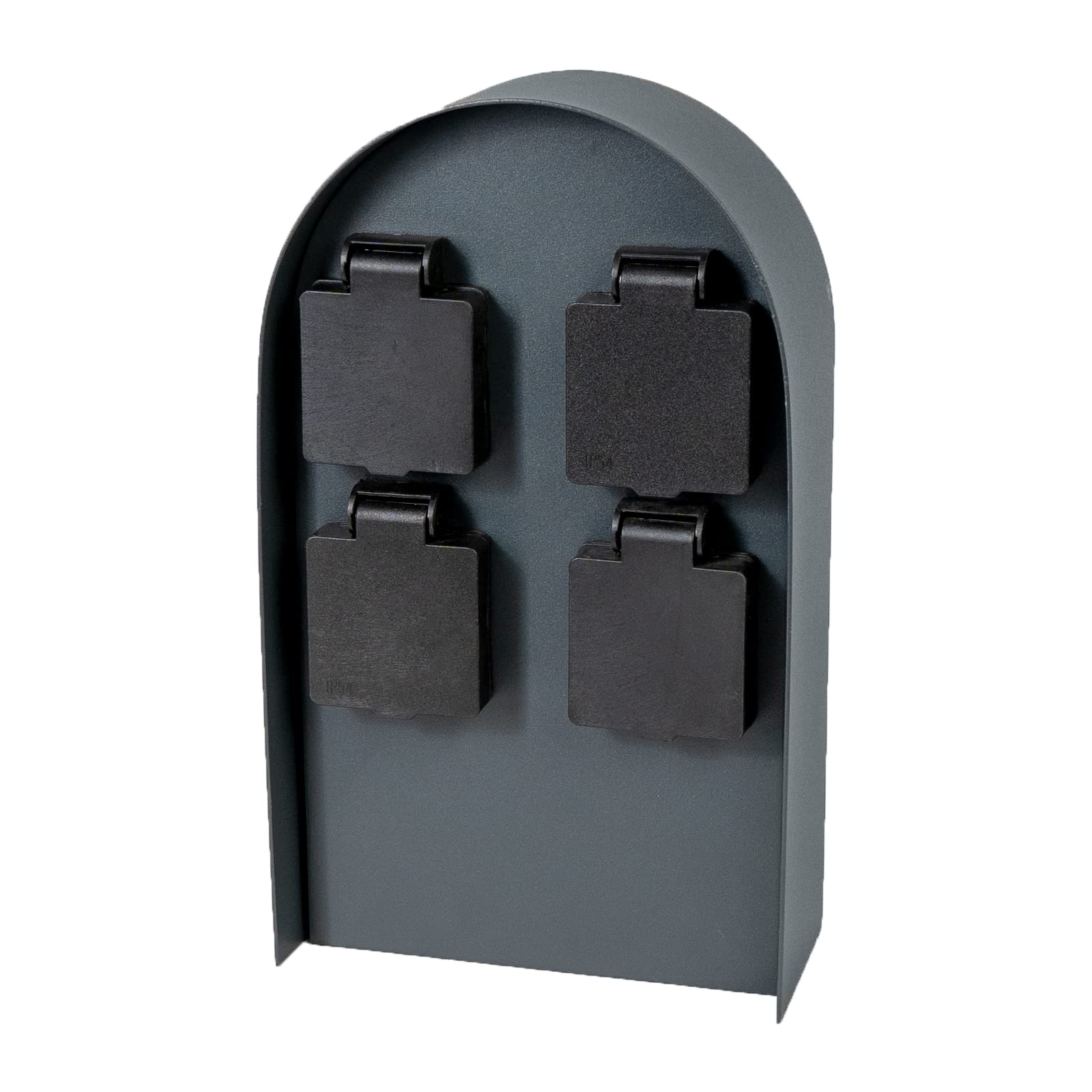 Grafner Edelstahl Design Gartensteckdose mit 4 Steckdosen, 3600 Watt, IP44, oval mit Bogen, anthrazit, KEIN ROST – Pulverbeschichtung, Energiesäule Mehrfach Metall Außen Steckdose 4-Fach schwarz
