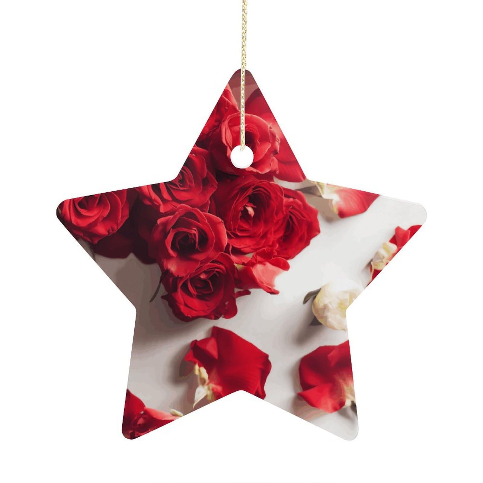 Fodpand Women's Style Flowers On Background Ornament With String, Keepsake Hanging Decorations,Ceramic Ornaments For Men Indoor Home Holiday Party Gifts