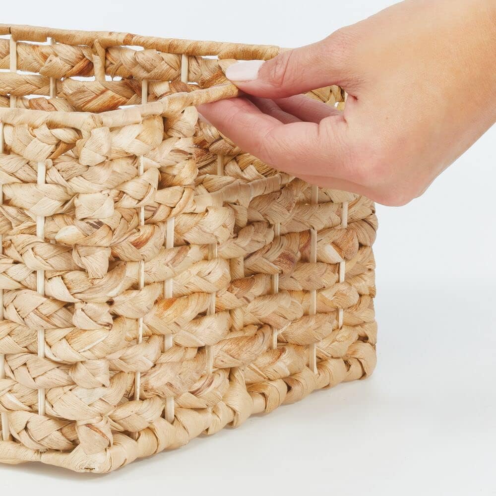 mDesign Water Hyacinth Braided Weave Pantry Basket Storage Organizer Bin for Kitchen, Pantry, Cabinet - Narrow for Snacks, Produce, Vegetables, Pasta - Food Safe - 6 Pack - Natural