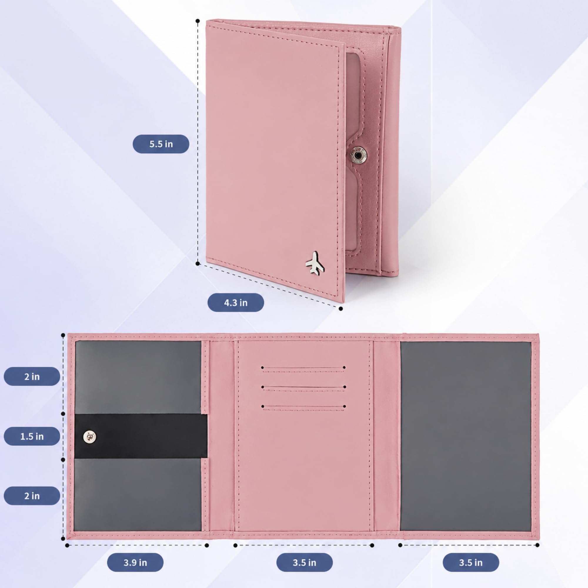 Cartera de piloto para pasaporte, para viajes, con bloqueo RFID, de piel auténtica, con caja de regalo, cartera para pasaporte para pilotos, hombres y mujeres, Rosa, Classic