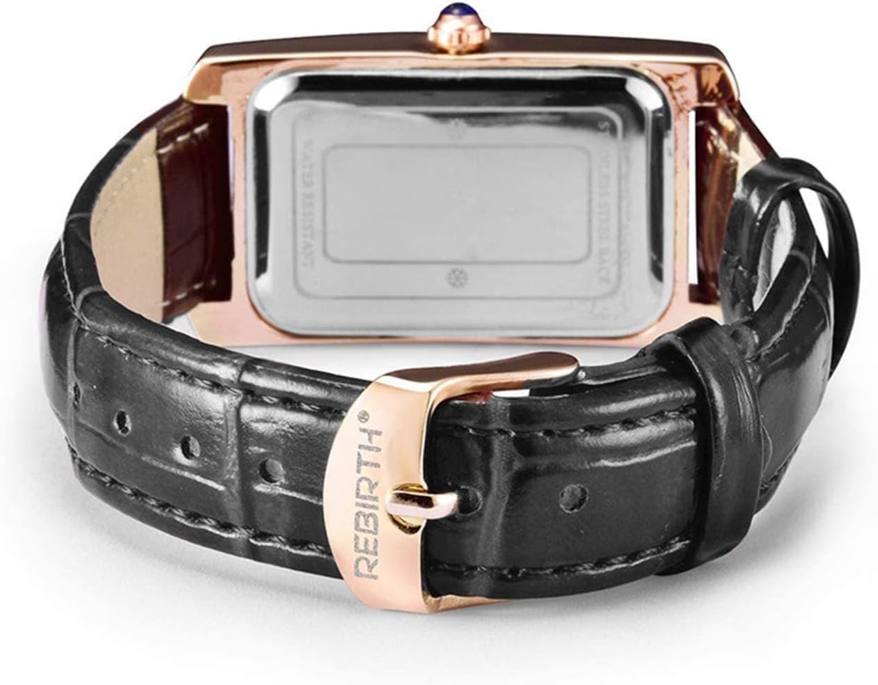 Women Quartz Watch Lady Stylish Rectangle Dress Watch with Leather Strap and Blue Crystal Crown - Image 6