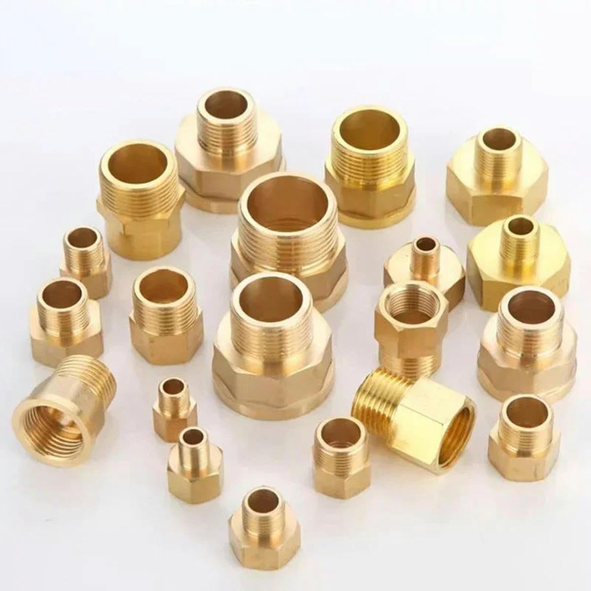 1/8" 1/4" 3/8" 1/2" Filettatura maschio-femmina Boccola esagonale Connettori per tubi in ottone Adattatore accoppiatore in ottone Raccordo filettato-M02-F03-50 PZ