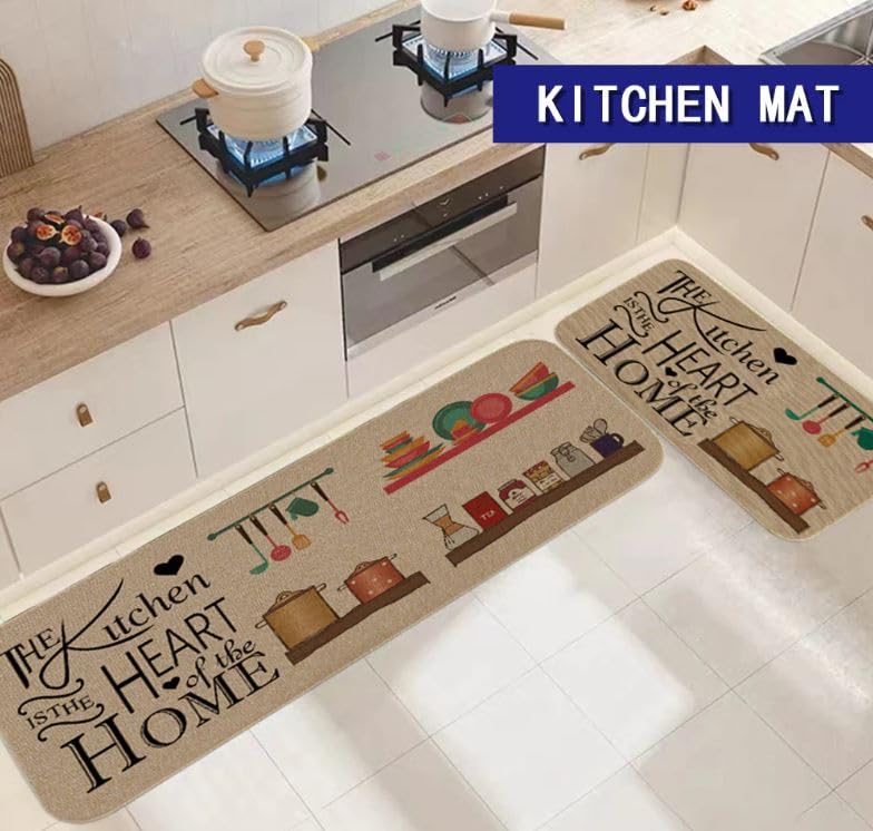 Image of Kitchen Mat Set, Non-Slip Washable Rubber Backed Kitchen Mat, Stain and Wear Resistant, Pile Kitchen Rug, Decorative Floor Mat for Home and Kitchen (Heart)