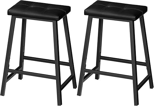 Taburetes de bar, juego de 2 taburetes de bar tapizados de poliuretano, sillas de bar de 23.6 pulgadas, taburetes de bar de altura de mostrador para