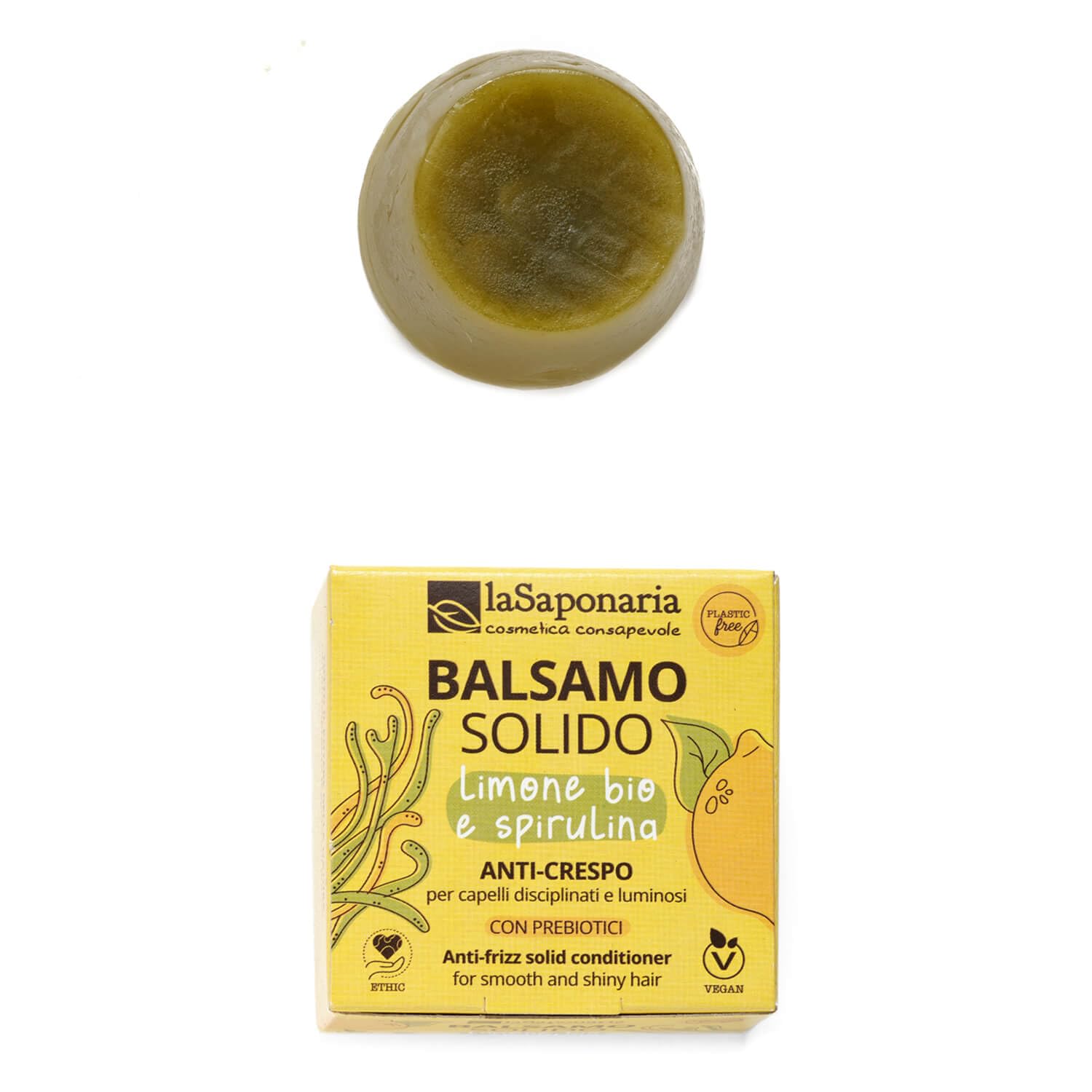 La Saponaria | Balsamo solido bio Disciplina - lucidante e anticrespo, Balsamo solido lucidante e anti-​crespo per capelli leggeri e puliti a lungo, 40g