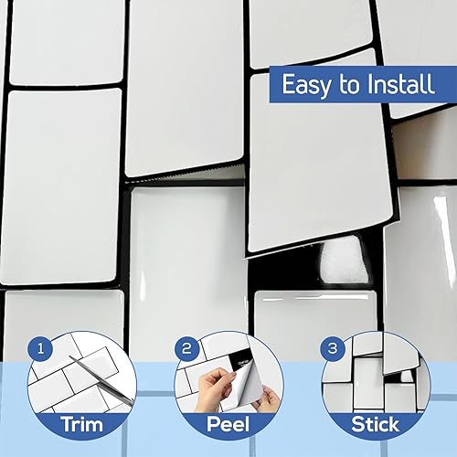 Miniatura 6 de Pelar y pegar, azulejo 3D contra salpicaduras, azulejos para despegar y pegar, 10 hojas de 12 x 12 pulgadas, azulejos de metro para cocina, azulejos