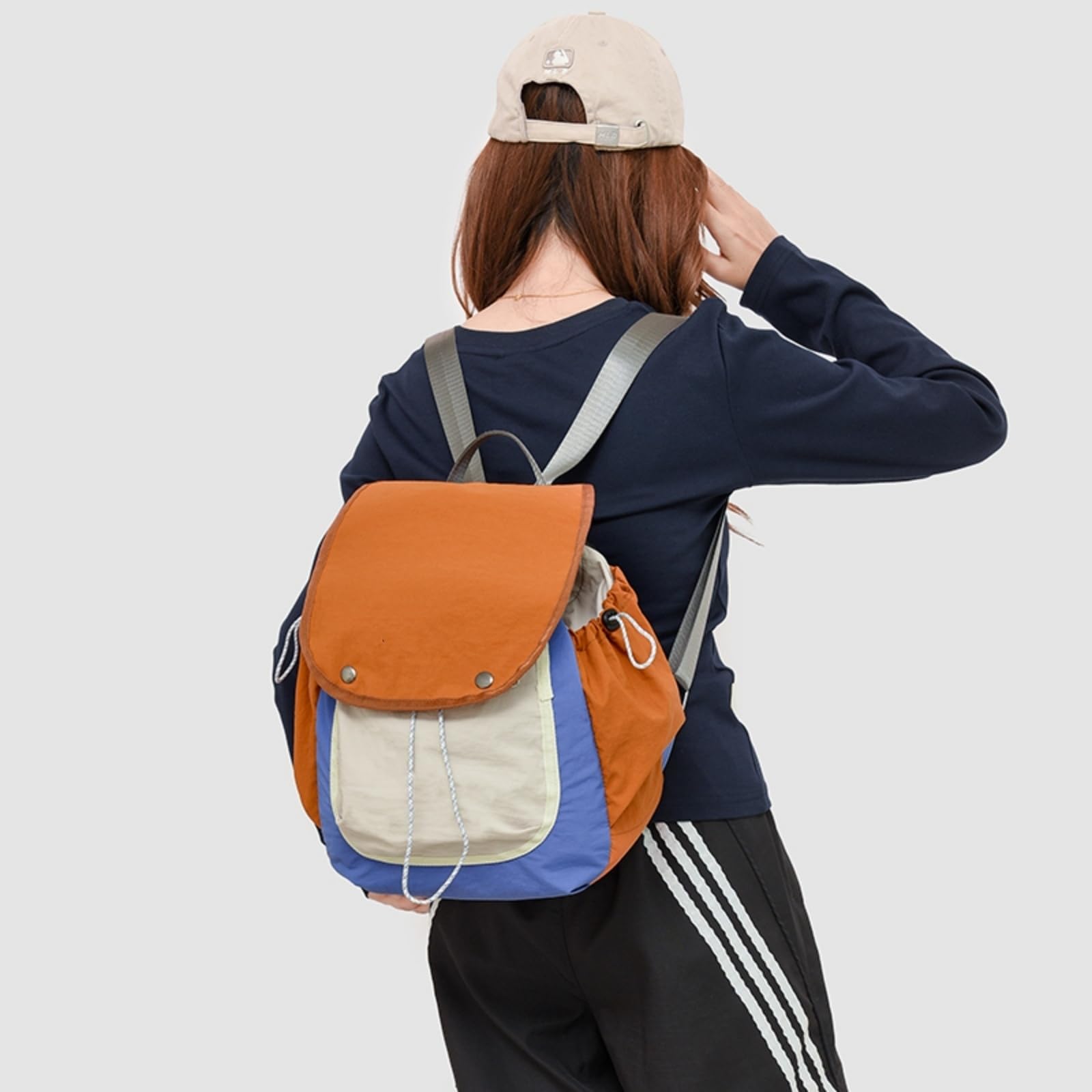 Rucksack Mehrfarbiger Spliced Drawstring Rucksack, Leichter Für Frauen Casual Travel Täglicher Outdoor-gebrauch-a-26cmx15cmx34cm