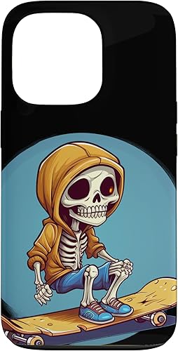 Miniatura 10 de iPhone 16 Cool Skeleton with Sweater on Skateboard for chilly Skater Case
