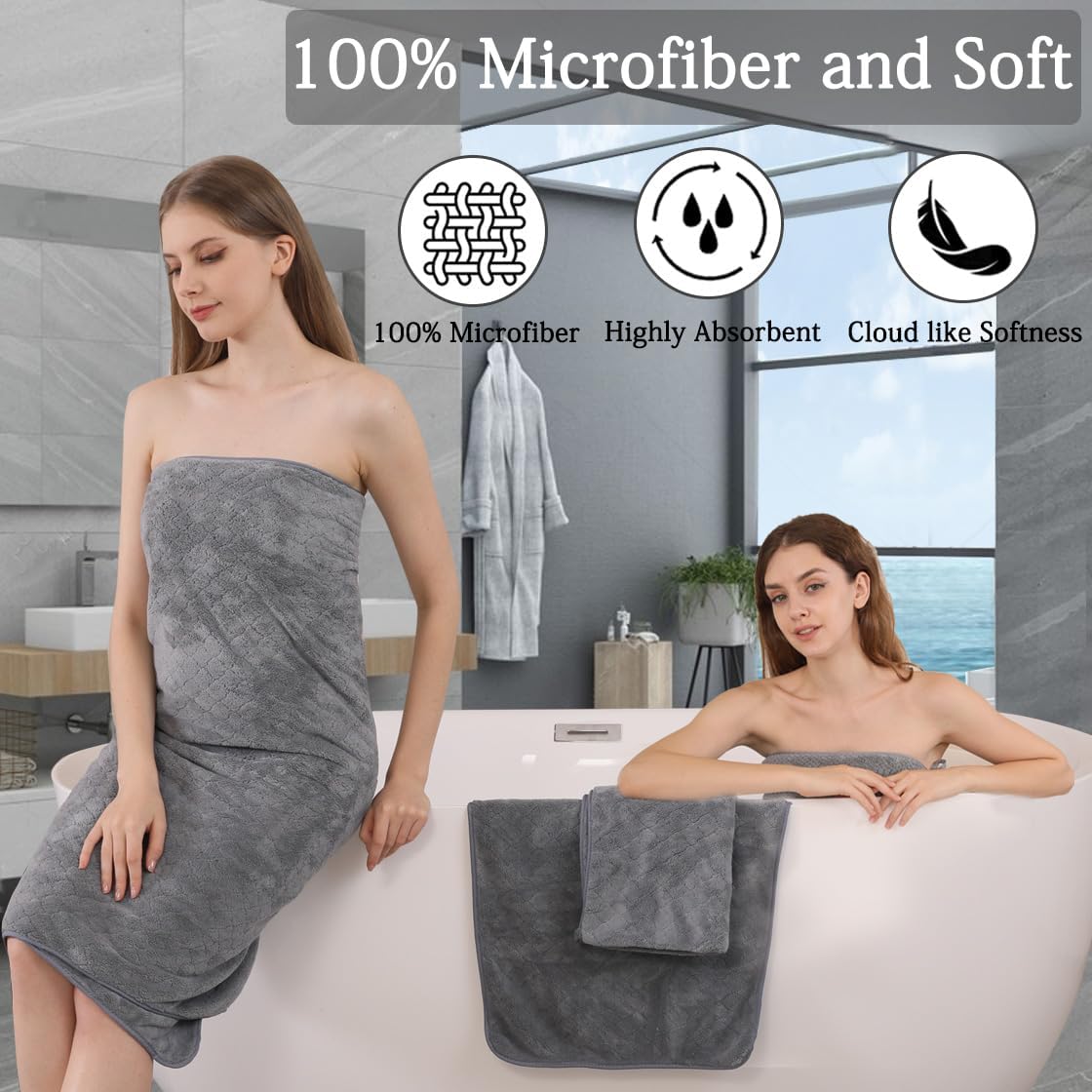 Luxury Bath Towels Set - 12 Piece (4 Bath Towels,4 Hand Towels,4 Washcloths), 100% Microfiber,Extra Absorbent Super Soft & Quick Dry,Complete Family Pack for Bathroom Gym Pool,Grey - Image 2