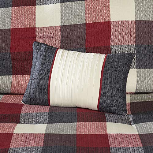 Madison Park Ridge Comforter Set - Cabin Lodge Plaid Herringbone Design, All Season Down Alternative Cozy Bedding With Matching Bedskirt, Shams, Decorative Pillow, Red Queen(90"X90") 7 Piece #TOP3