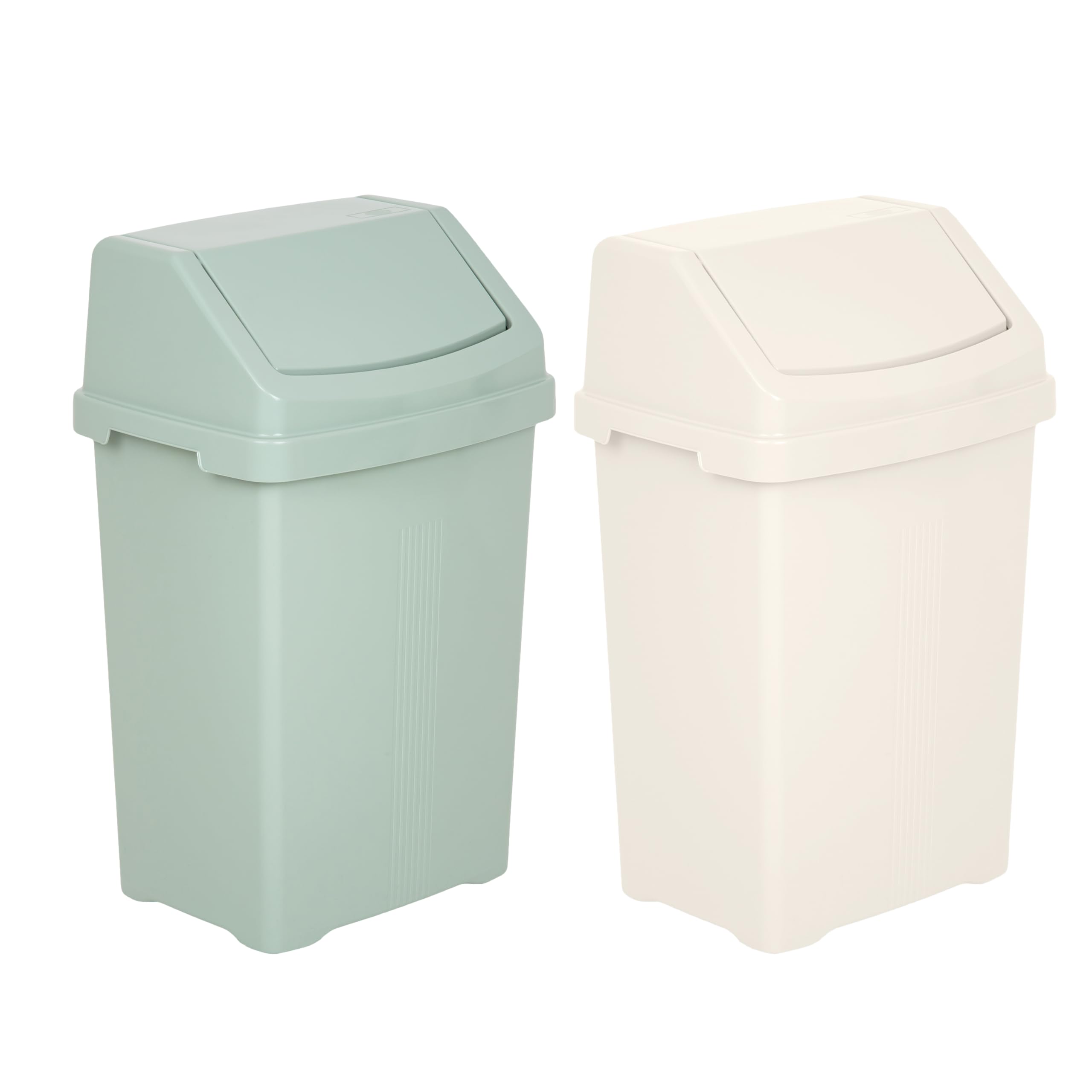 VISHCHIT (set Of 2) 8L Small Swing Bin Plastic Waste Recycle Recycling Dustbins With Removable Swing Lid Rubbish Refused Bins Trash Can For Home Kitchen Bathroom Office (Silver Sage+Soft Cream)