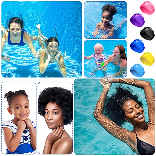 6 Pcs Kids Silicone Swim Caps for Long Hair Unisex...